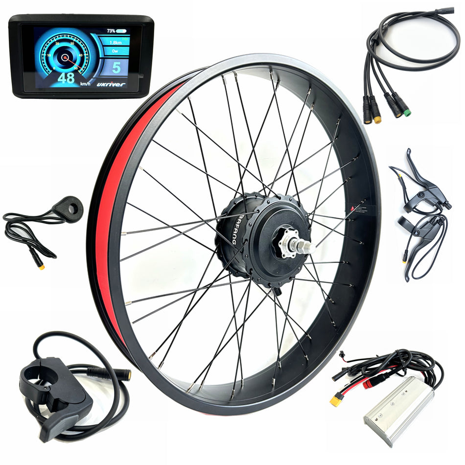 BAFANG 26x4.0 inch Electric Bicycle Hub Motor Front Drive 48V1000W Fat Bike Motor Kit 135mm Dropout Double Wall Rim TFT Color Display