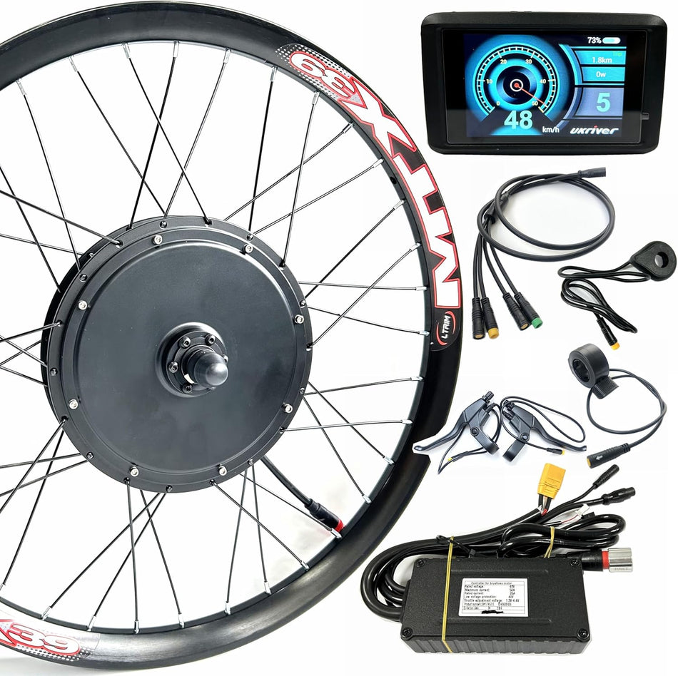 48V2000W Electric Bike Front Hub Motor Kit 26inch with TFT Color Display E-Bike Conversion Kit Waterproof Engine Mountain Bike Electric Kit for MTB