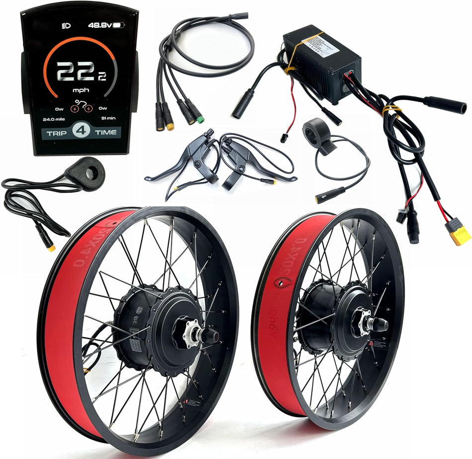 48V1000W Dual Motor Kit Electric Fat Bike Hub Motor Double Drive Kit 2WD EBike Conversion Kit 20x4.0 inch Wheel Front Drive and Rear Drive