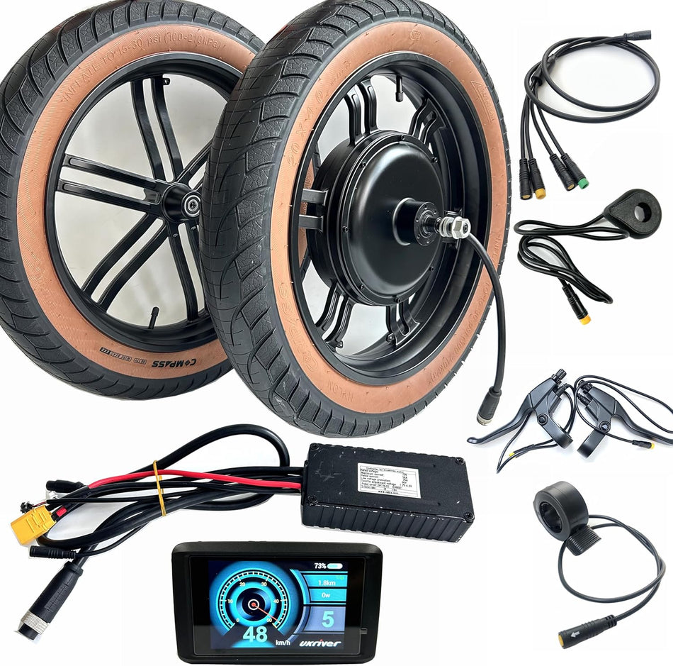 72V2000W Electric Fat Bike Motor Wheel Kit Aluminum Rim Motor Set 20x4.0 inch Rear Drive Ebike Motor Conversion Rear Motor with Front Wheel Include Tires